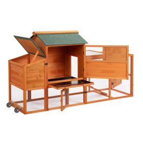 Portable Mobile Chicken Coop With Nesting Box, Sleeping Room, Run, Window, Sun Board, Doors, Pull-Out Tray, Wheels, Outdoor Pen For Small Animals (Option: Orange)
