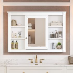 42 Wall Mounted Bathroom Storage Cabinet, Medicine Cabinet, Modern Bathroom Wall Cabinet With Mirror, Mirror Cabinet With 6 Open Shelves Not Incl (Option: White)