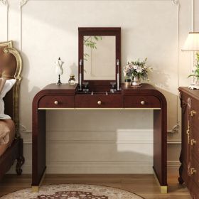 Classic Wood Vanity Desk With Flip Mirror, 3-in-1 Dressing Table With 2 Drawers And Storage Space For Bedroom, Espresso (Option: Espresso)