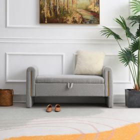 Modern Teddy Bed End Bench With Arms And Storage,Upholstered Large Foot Rest Stool, Comfy Window Vanity Bench For Living Room,Bedroom,Dorm,coffee (Option: grey)