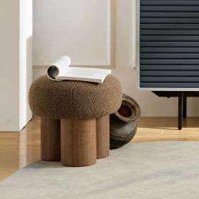 W8017-1 Mushroom Stool, Brown Lamb Wool Seat, Barrel PVC Pipe With Walnut Veneer (Option: Brown)