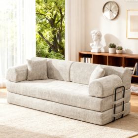 Convertible Sleeper Sofa Bed,two-tone Blended Boucle Fabric Folding Mattress Couch With Fixed-Shape Frame, Floor Sofa Lounge Couch For Living Roo (Option: Light Camel)