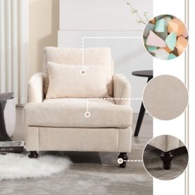 Wood Frame Armchair,  Modern Accent Chair Lounge Chair For Living Room,Tufted Club Chair, Mid Century Modern Arm Chairs With Studded, Solid Wood (Option: Beige)