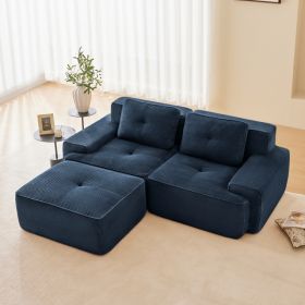 82 Modern L-Shaped Modular Sectional Sofa For Living Room, Corduroy Fabric, 2-Seater Couch With Deep Seat And Movable Ottoman, Pearl-like Piping, (Option: Blue)