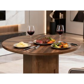 47in Dining Table Exquisite Round Table With 2 Storage Shelf Wood Slide Door And Wooden Base For Dining Room Home Kitchen Canteen (Option: Default)