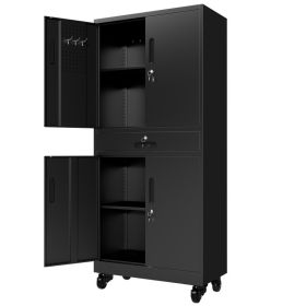 Metal Storage Cabinet With Drawer, 71  Garage Cabinet With Locking Doors And 2 Adjustable Shelves, Heavy Duty Tool Cabinet With Pegboard, 8 Hooks (Option: Black)