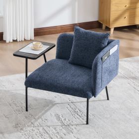 Leisure Chair, Lounge Relaxing Chair With Small Table And Back Pillow, Modern Upholstered Chairs With Metal Legs And Side Pockets , Single Sofa F (Option: Navy)