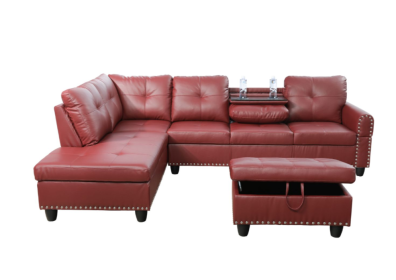 Only Self Pickup--Red Faux Leather Synthetic Leather 3-Piece Sofa Set (Option: F09915A  3PCS  S.C.O)