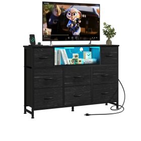 A Storage Cabinet With 8 Fabric Drawers And An Electrical Socket, And An LED TV Cabinet With USB And Type-C Interfaces (Option: Black wood grain)