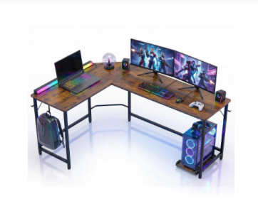 The Stylish L-shaped Desk Optimizes The Space And Features Ample Double-sided Working Areas (Option: Brown)