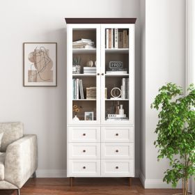 White MDF Display Storage Cabinet,Tall Kitchen Pantry Cabinets With Glass Doors And Adjustable Shelves,Freestanding Storage Cupboard For Kitchen, (Option: White)