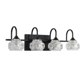 23  Retro 4-Light Bathroom Vanity Light Fixture - Black Finish With Crystal Glass Shades, Wall Mounted Lighting For Bathroom, Powder Room, And Va (Option: Default)