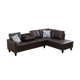 Only Self Pickup--Brown Faux Leather Synthetic Leather 3-Piece Sofa Set (Option: F09916B 2PCS S.C)