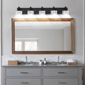 Modern 5-Light Matte Black LED Vanity Light Fixture With Crystal Glass Shades, Bathroom Wall Sconce For Elegant And Contemporary Home Decor (Option: Default)