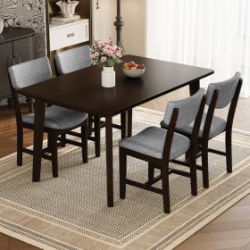 Rustic 5-Piece Dining Set - 1 Solid Wood Table   4 Upholstered Chairs, Farmhouse-Style Dining Furniture For Kitchen & Dining Room, Minimalist Din (Option: Espresso)