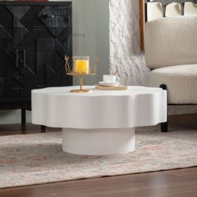 Scalloped White Coffee Table Unique Wave-Edge Shape, Elegant Focal Piece For Stylish Spaces. (Option: Cream White)