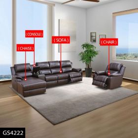 Pickup Only---Brown Breathing Leather 4-Piece Living Room Recliner Sofa Set (Option: S.RC.CO.AC)