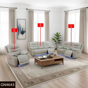 Pickup Only--Light Grey Breathing Leather And PVC 3-Piece Living Room Recliner Sofa Set (Option: C.L.S)