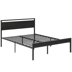 Heavy-duty Metal Platform Bed With Wooden Headboard, Capable Of Supporting 1000 Pounds, And With Storage Space Beneath The Bed. (Option: Queen black)