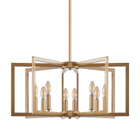 27 Modern Golden Geometric 8-Light Chandelier  Industrial Metal Pendant Light Fixture For Living Room, Dining Room, Or Kitchen  Bulb Not Included (Option: Default)