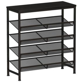 5 Tier Wood Top Shoe Rack, Industrial Storage For Entryway, Small Space Shoe Organizer (Option: Black 31.8IN)