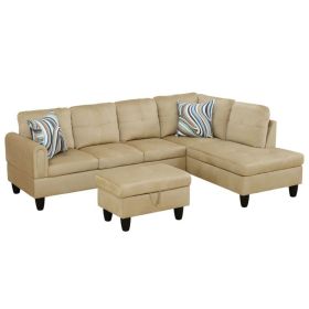 Pickup Only--Beige Flannel 3-Piece Living Room Sofa Set (Option: F09713B.3PCS .S.C.O)