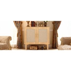 Buffet Cabinet With Rattan Decor Doors Solid Wood Feet Multifunctional Sideboard Cabinet For Dining Room Kitchen Wood Color (Option: Default)