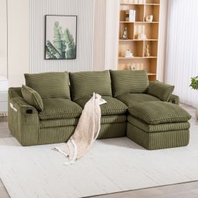 L Shaped Compressed Modular Sectional Sofa Modern Corduroy Upholstered Boneless Couches With Movable Footstool,With Three Pillows And Two Lumbar (Option: Emerald)