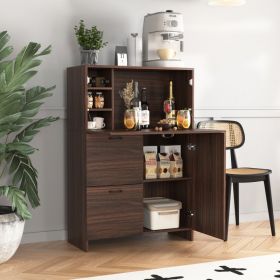 Desk Cabinet, With Storage Drawer & Shelves, Fold-up Desktop, Ideal For Home, Office, Kitchen Storage Organizer, Dormitory, Small Spaces W31.49xD (Option: Walnut)