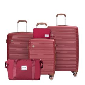 5-Piece Luggage Set,PP Hardshell Luggage Set With TSA Lock And Durable Spinner Wheels   20  24  28   A Travel Bag And A Toiletry Bag,Wine Red (Option: Wine red)