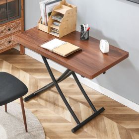 Modern Minimalist Multifunctional Lift Table With 0.8 Inch Thick MDF Desktop And Black Metal Legs, Can Be Used As A Dressing Table, Coffee Table, (Option: Black    Dark Walnut)