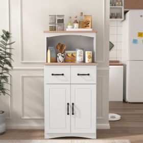 Wooden Kitchen Cabinet White Pantry Storage Microwave Cabinet With Storage Drawer (Option: White)