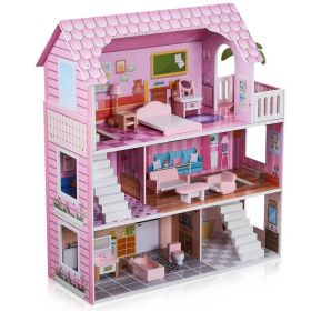 3 Story Dollhouse Playset With Furniture Multiple Rooms Doll Cottage For Girls Above 3 Years Old Role Playing Pink (Option: Default)