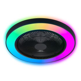 19-inch Black Ceiling Fan Light With LED RGB  Dimmable  Color-Changing, APP  Remote Control, Modern Smart Ceiling Fan For Living Room, Bedroom, A (Option: Default)
