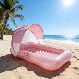 Inflatable Maple Leaf Floating Bed Swimming Ring Backrest Float Raft (Option: Pink With Canopy-214x145cm)