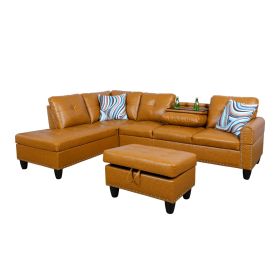Only Self Pickup--Ginger Semi PU Synthetic Leather 3-Piece Sofa Set (Option: F09920A   3PCS  S.C.O)