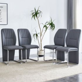 A Set Of 4 Dining Chairs, Gray Dining Chair Set, PU Material Patterned High Backrest Seats And Sturdy Leg Chairs, Suitable For Restaurants, Kitch (Option: Dark gray)