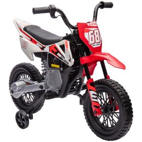 Qaba Kids Dirt Bike With Twist Grip Throttle, 12V Electric Motorcycle, Electric Bike For Toddler With Training Wheels, Rear Suspension & Music Fo (Option: Red)
