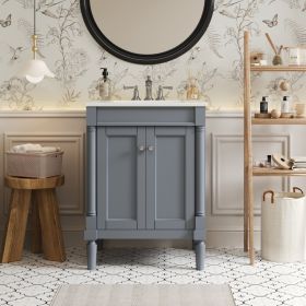 24'' Bathroom Vanity With Top Sink, 2-Tier Modern Bathroom Storage Cabinet, Single Sink Bathroom Vanity, Large Storage Shelves (Option: grey)