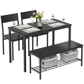 Dining Table, Dining Table Set That Can Accommodate 4 People And Is Equipped With Benches, Simple Assembly Kitchen Table (Option: Black Fourpiece set)