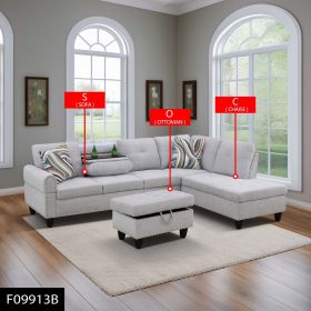 Self-pickup Only--Grey White Flannel 3-Piece Sofa Living Room Sofa Set (Option: F09913B  3PCS  S.C.O)