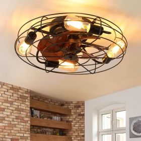 Caged Ceiling Fan With Light, 20'' Farmhouse Low Profile Ceiling Fan Lights With Remote Control, Modern Enclosed 4x E26 Bulb Ceiling Fans With Re (Option: Default)