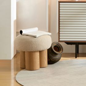 W8017-1 Mushroom Stool, Grieg Plush Cushion, Wooden Barrel PVC Pipe, Walnut Finish (Option: Greige)