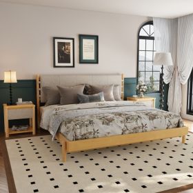 Modern King Bed Frame Set With 2 Nightstands, Beige Wood Platform Bed With Headboard And Matching Bedside Tables For Bedroom (Option: Beige Natural)
