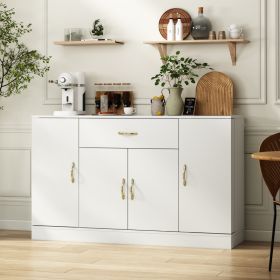 Sideboard Buffet Cabinet With Storage, Large Kitchen Storage Cabinet With 1 Drawer And 4 Doors, Modern Coffee Bar For Kitchen Dining Room, White (Option: White)