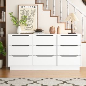 9 Drawer Dresser For Bedroom With Deep Drawers, Large Floor Wood Dressers & Chest Of Drawers , Modern White Long Dressers For Closet Living Room (Option: White)