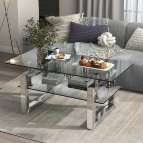 W 39.4X D 19.7  X H 17.7 Transparent Tempered Glass Coffee Table, Coffee Table (Option: Silver)