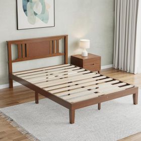 Solid Wooden Bed Frame With Headboard, Sturdy Wooden Crossbars For Support, Heavy Pine Bedroom Bed Frame (Option: Full)