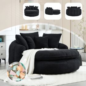 Oversized Oval Upholstered Bean Bag Sofa, Lazy Sofa With 3 Large Pillows And 2 Small Pillows, Wrap Around Backrest For Adults, Chenille Fabric La (Option: Black)