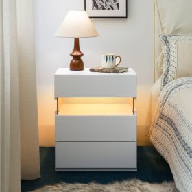 LED Nightstands 3 Drawer Dresser For Bedroom End Table With Acrylic Board LED Bedside Tables For Bedroom Living Room Bedside Furniture White (Option: White)